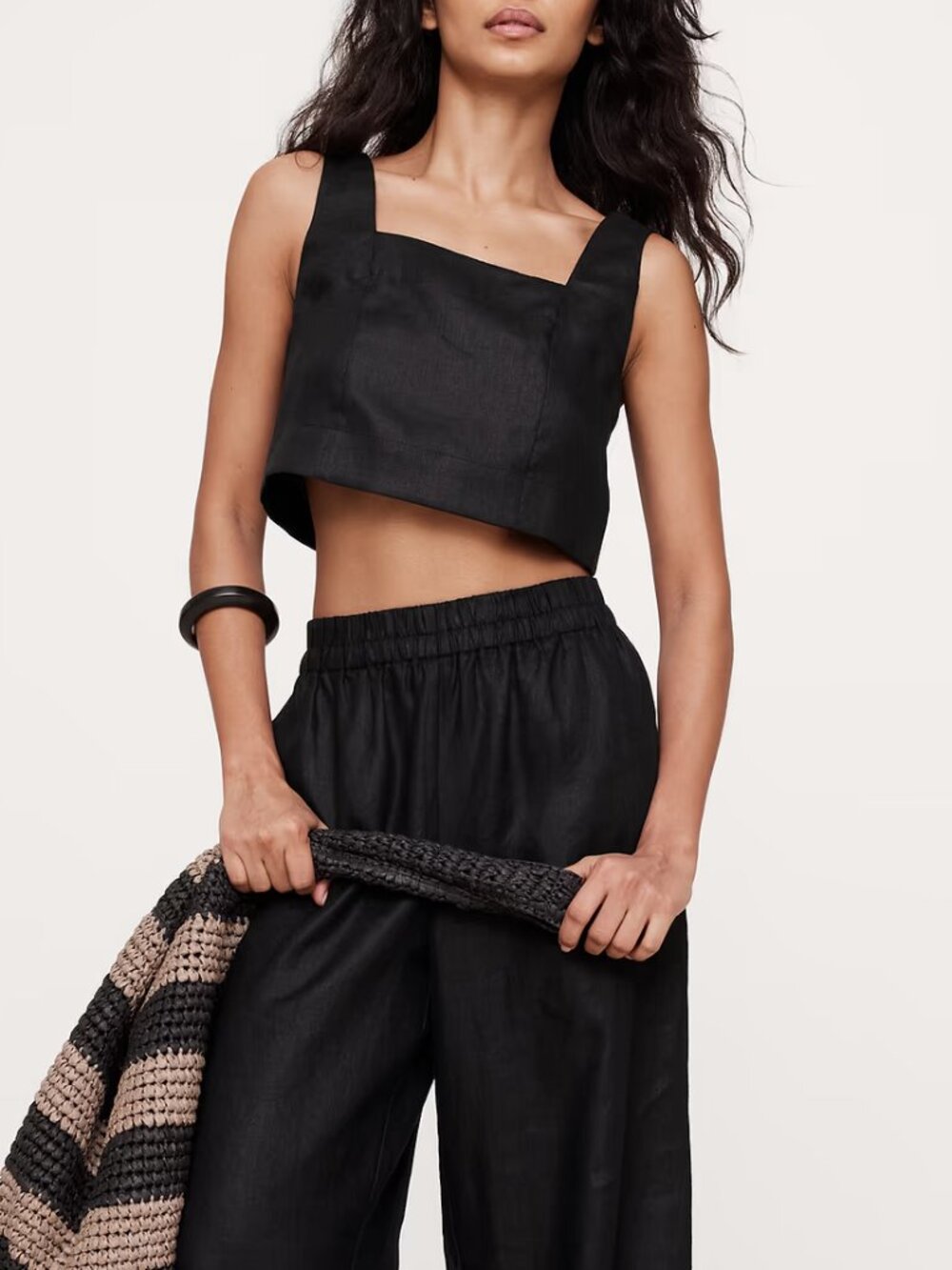 NWT!! Banana Republic Black 100% Euro Linen Square-Neck Cropped Tank Top S